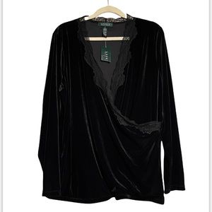 COPY - NWT Ralph Lauren Stretch Velvet Lace Faux Wrap Top
